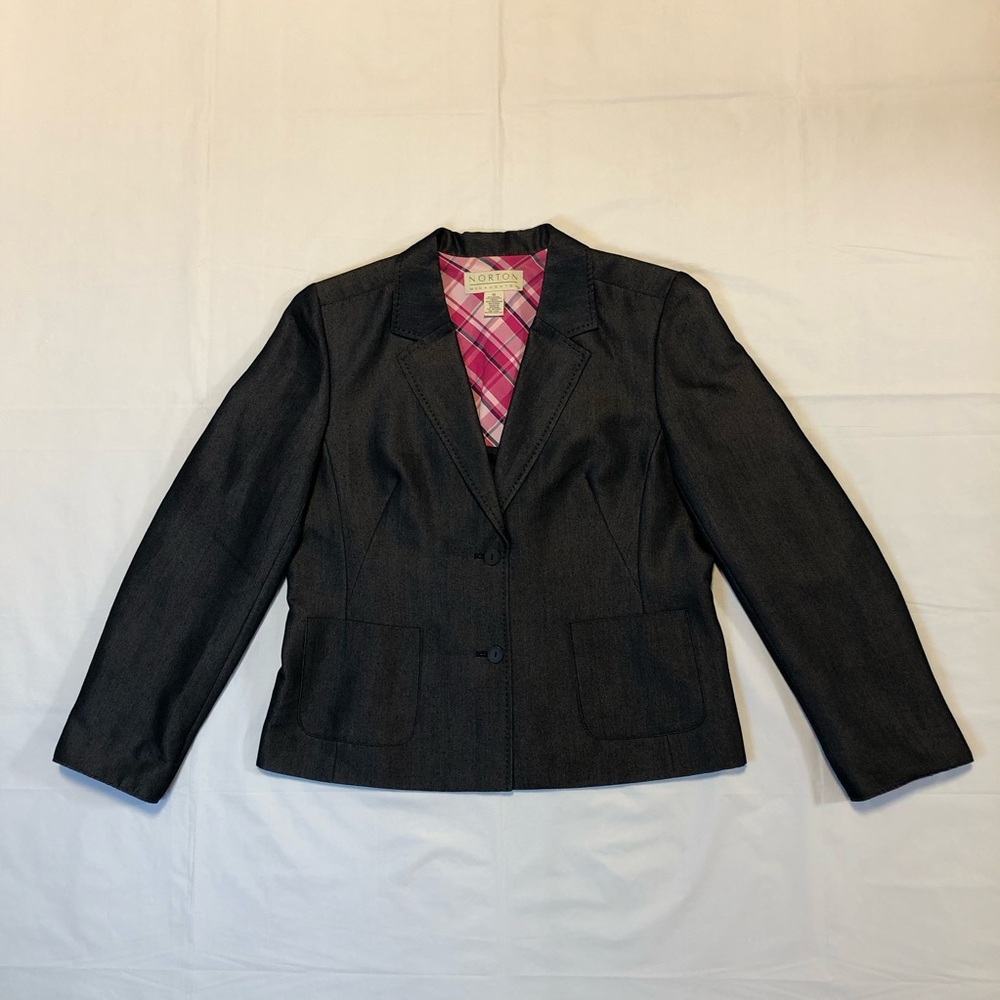 Norton McNaughton Women’s Long Sleeve Charcoal & Pink Blazer Jacket size 10